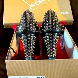 Christian Louboutin Dinosa multicolor spike 70mm black Napa leather pumps EU39.5